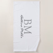 Eenvoudig monogram op wit strandlaken (Voorkant)