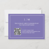 Eenvoudig Monogram Paarse QR Code Bruiloft RSVP Ka Bedankkaart (Voorkant)