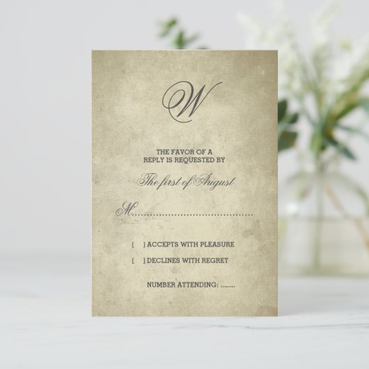 Eenvoudig monogram |  papier RSVP (Staand voorkant)