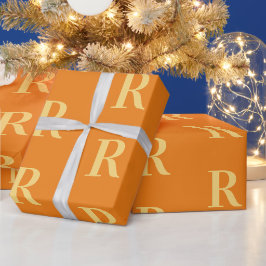 Eenvoudig Monogram Patroon Sinaasappel Cadeaupapier
