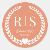 Eenvoudig Monogram Perzik Koraal Ronde Sticker (Voorkant)