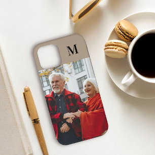 Eenvoudig monogram portret foto beige bruin Case-Mate iPhone case