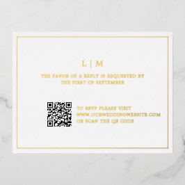 Eenvoudig Monogram QR Code Elegant Trouwen RSVP Folie Uitnodiging Briefkaart