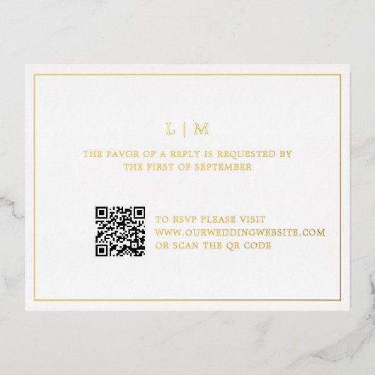 Eenvoudig Monogram QR Code Elegant Trouwen RSVP Folie Uitnodiging Briefkaart (Voorkant)