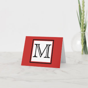 Eenvoudig Monogram Rood Zwart Wit Blank Binnen Notitiekaartje