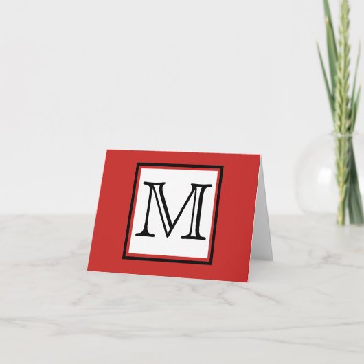Eenvoudig Monogram Rood Zwart Wit Blank Binnen Notitiekaartje (Voorkant)