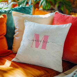 Eenvoudig monogram roze blauw gepersonaliseerd kussen