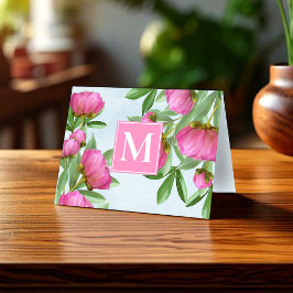 Eenvoudig Monogram Roze Bloemen Custom Notitiekaartje