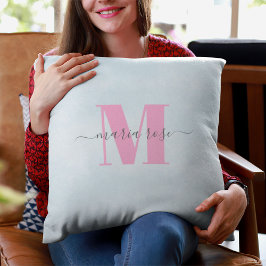 Eenvoudig Monogram Roze en Blauw Kussen