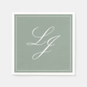 Eenvoudig Monogram Sage Green Elegant Script Weddi Servet (Voorkant)