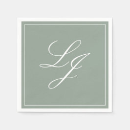 Eenvoudig Monogram Sage Green Elegant Script Weddi Servet