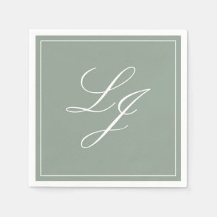 Eenvoudig Monogram Sage Green Elegant Script Weddi Servet