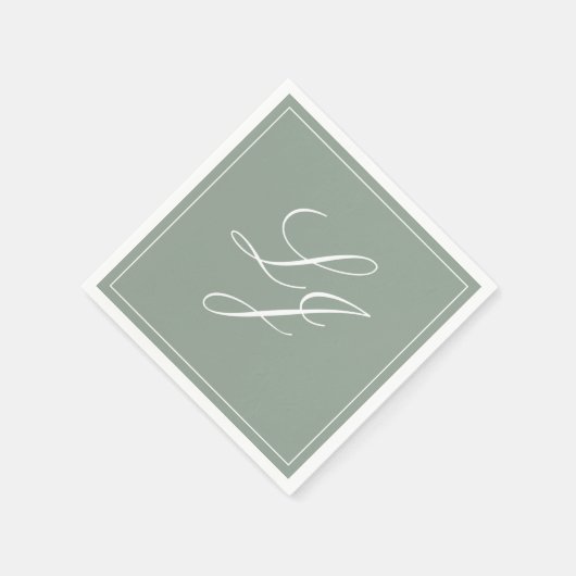 Eenvoudig Monogram Sage Green Elegant Script Weddi Servet (Hoek)
