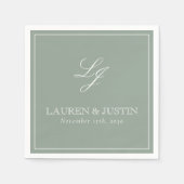 Eenvoudig Monogram Sage Green Elegant Script Weddi Servet (Voorkant)