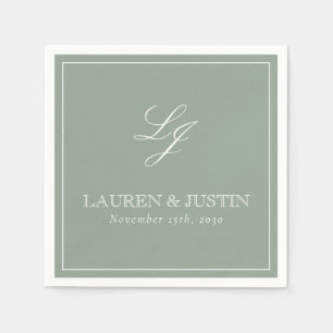 Eenvoudig Monogram Sage Green Elegant Script Weddi Servet
