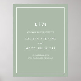 Eenvoudig Monogram Sage Green Elegant Welkomsthuwe Poster
