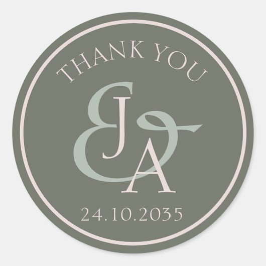 Eenvoudig Monogram Sage Green Wedding Favor Ronde Sticker (Voorkant)