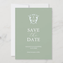 Eenvoudig Monogram Saliegroen Datum Opslaan Save The Date