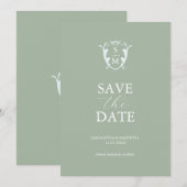Eenvoudig Monogram Saliegroen Datum Opslaan Save The Date (Voorkant / Achterkant)