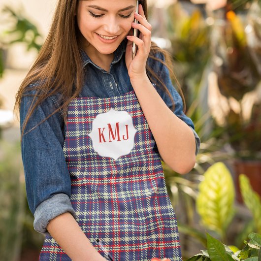 Eenvoudig monogram Schattige marineblauw groen ger Schort