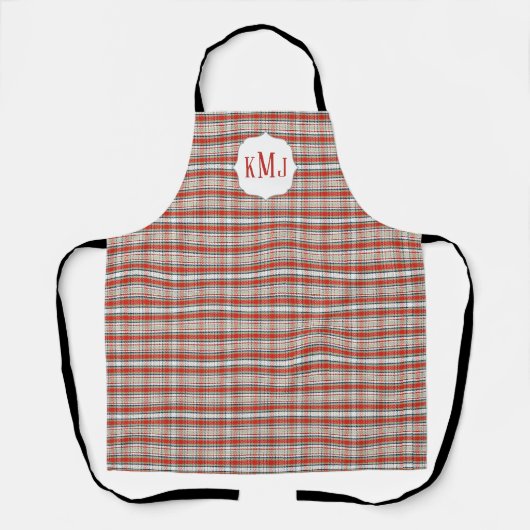 Eenvoudig Monogram Schattige Rood Groen Plaid Patr Schort (Voorkant)