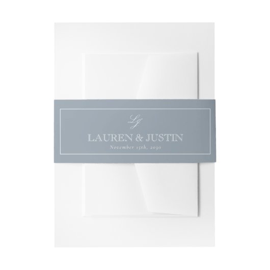 Eenvoudig Monogram Script Dusty Blue Elegant Weddi Uitnodigingen Wikkel (Voorkant Voorbeeld)