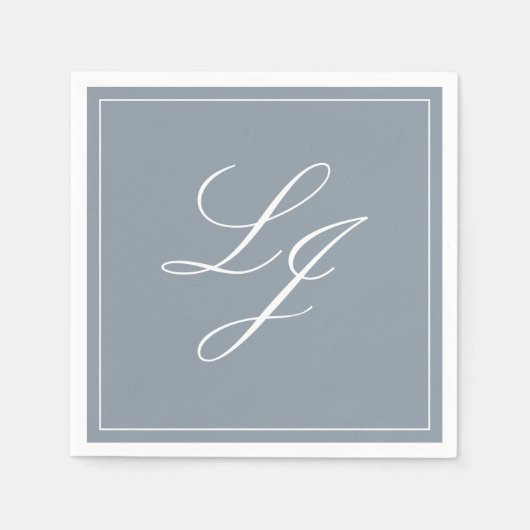 Eenvoudig Monogram Stoffig Blauw Elegant Script Br Servet (Voorkant)