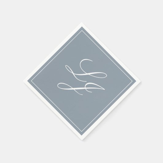 Eenvoudig Monogram Stoffig Blauw Elegant Script Br Servet (Hoek)
