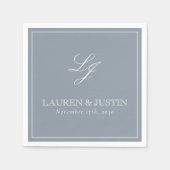 Eenvoudig Monogram Stoffig Blauw Elegant Script Br Servet (Voorkant)