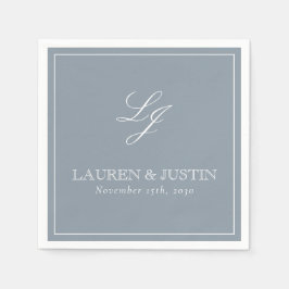 Eenvoudig Monogram Stoffig Blauw Elegant Script Br Servet