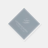 Eenvoudig Monogram Stoffig Blauw Elegant Script Br Servet (Hoek)