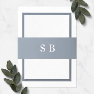 Eenvoudig Monogram Stusty Blue Wedding Uitnodigingen Wikkel