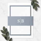 Eenvoudig Monogram Stusty Blue Wedding Uitnodigingen Wikkel