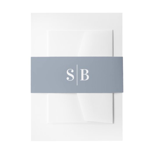 Eenvoudig Monogram Stusty Blue Wedding Uitnodigingen Wikkel (Voorkant Voorbeeld)