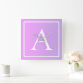 Eenvoudig Monogram | Subtiele roze/Paarse ombre Vierkante Klok (Huis)