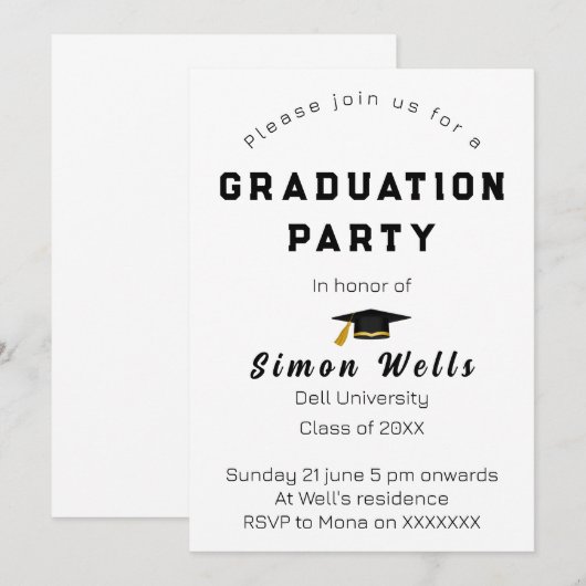 Eenvoudig Monogram Tekst afstudeerfeest uitnodigin Kaart (Voorkant / Achterkant)
