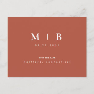 Eenvoudig Monogram Terra Cotta Wedding sparen de D Aankondigingskaart