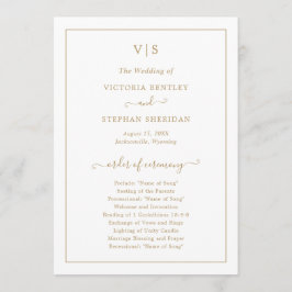 Eenvoudig monogram Traditioneel Elegant Gold Wedde Programmakaart