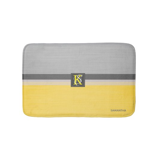 Eenvoudig monogram van twee-tonen geel en grijs In Badmat (Voorkant)