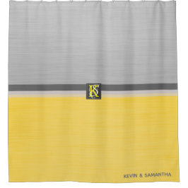 Eenvoudig monogram van twee-tonen geel en grijs In Douchegordijn