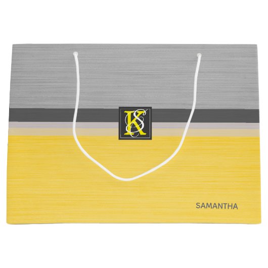 Eenvoudig monogram van twee-tonen geel en grijs In Large Cadeautasje (Voorkant)