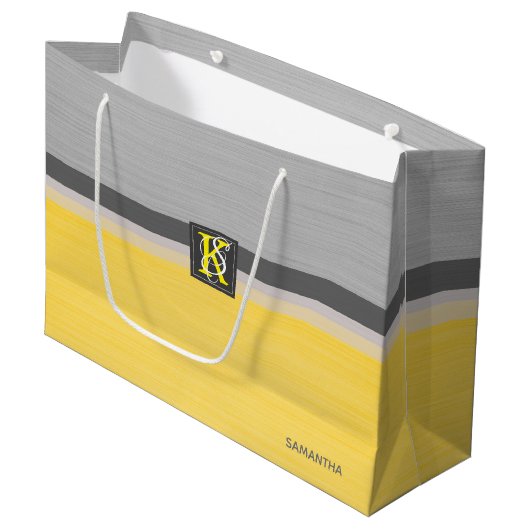 Eenvoudig monogram van twee-tonen geel en grijs In Large Cadeautasje (Voorkant Gekanteld)