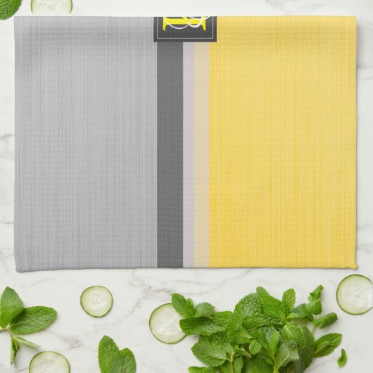 Eenvoudig monogram van twee-tonen geel en grijs In Theedoek (Gevouwen)