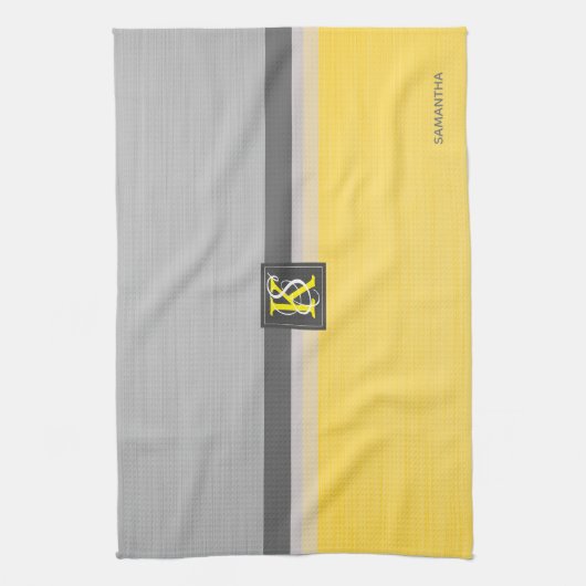 Eenvoudig monogram van twee-tonen geel en grijs In Theedoek (Verticaal)