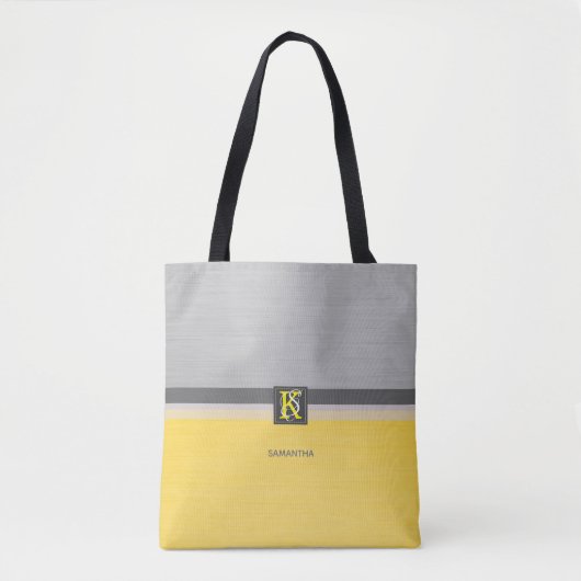 Eenvoudig monogram van twee-tonen geel en grijs In Tote Bag (Voorkant)