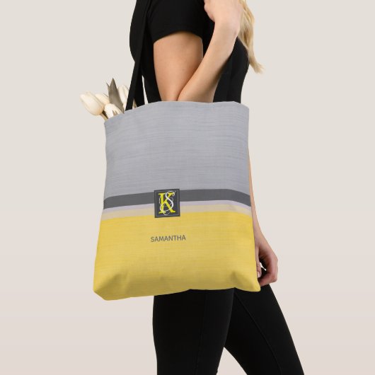 Eenvoudig monogram van twee-tonen geel en grijs In Tote Bag (Dichtbij)