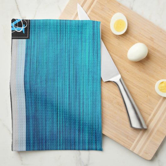 Eenvoudig monogram van twee tonnen blauw en grijze theedoek (Quarter Fold)