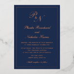 Eenvoudig monogram voor de zeemacht Blue Wedding R Folie Uitnodiging<br><div class="desc">Traditionele marineblauw en gouden folie roos huwelijksuitnodiging met een eenvoudig en klassiek ontwerp met uw twee initiaal monogram en uw namen in een elegante kalligrafie binnen een dunne rand. Alle ontwerpelementen aan de voorzijde zijn in reële folie afgedrukt. Deze luxe huwelijksuitnodiging met een tijdloze vormgeving is perfect voor een formele...</div>
