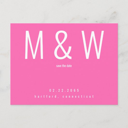 Eenvoudig Monogram warm roze huwelijk sparen Datum Aankondigingskaart (Voorkant)