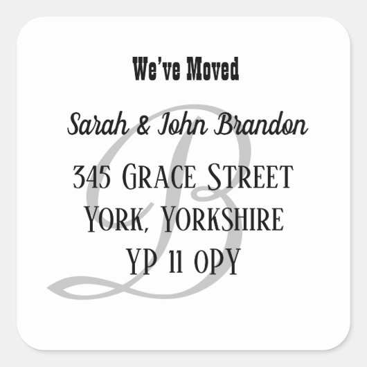 Eenvoudig monogram We hebben aankondiging verplaat Vierkante Sticker (Voorkant)